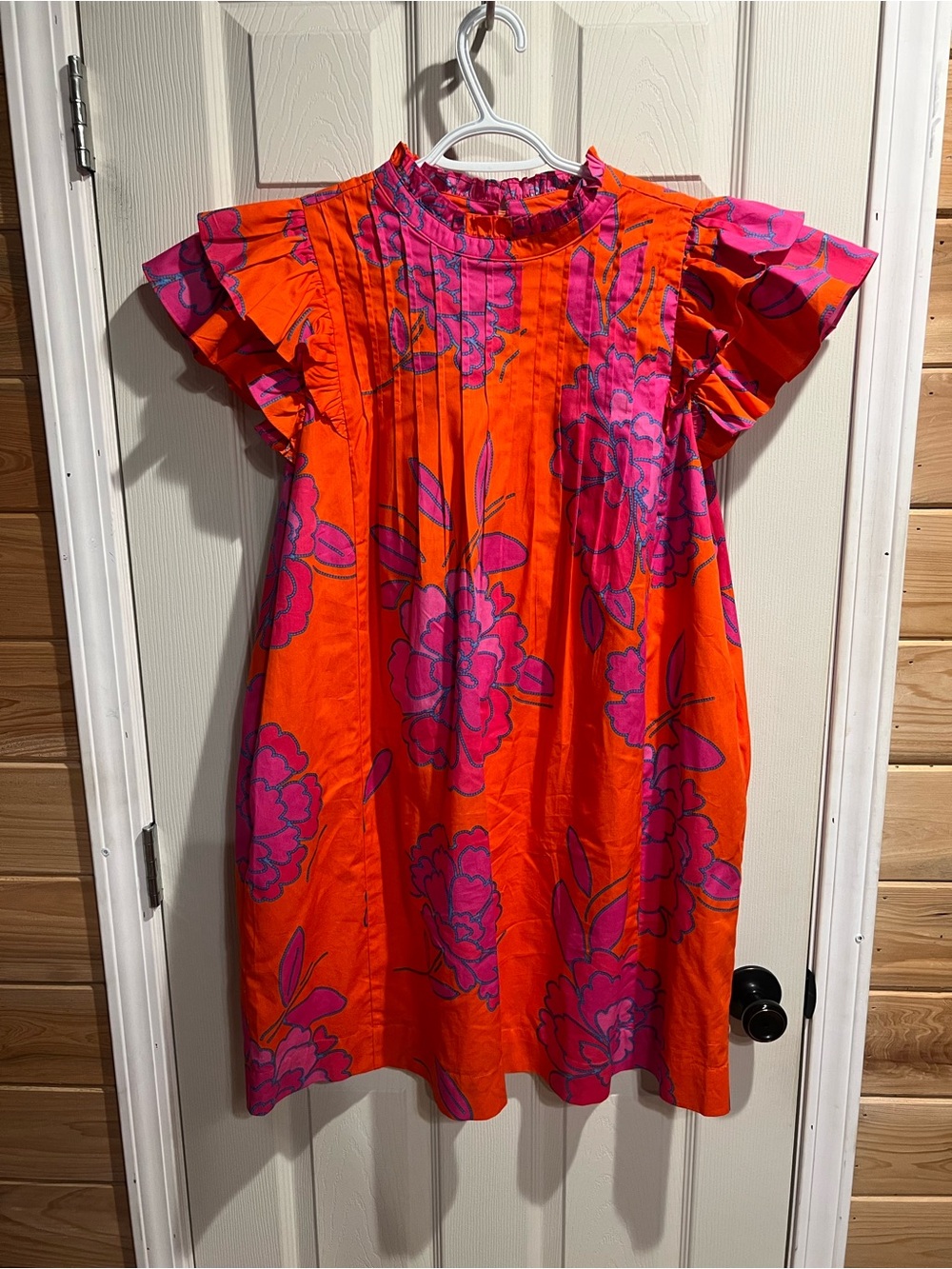 Sugarlips Orange and Pink Floral Ruffle Sleeve Dress